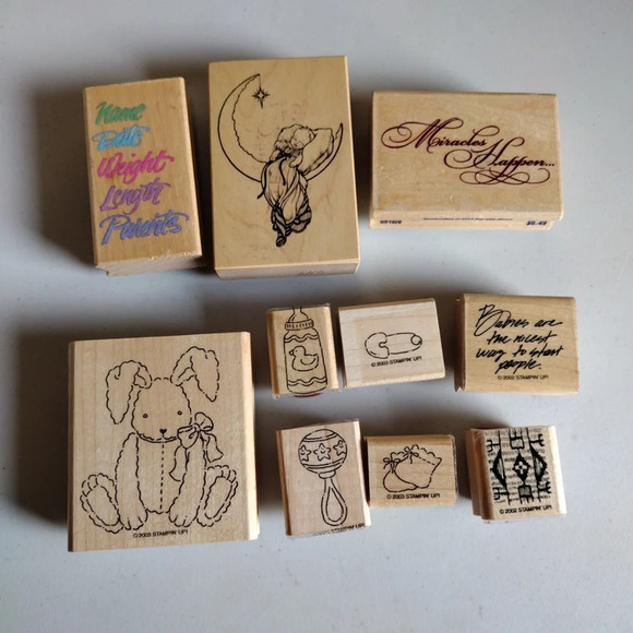 Stampin' Up! Baby Themed Wood Rubber Stamp Lot A New Little Someone+ Extras - Picture 4 of 5